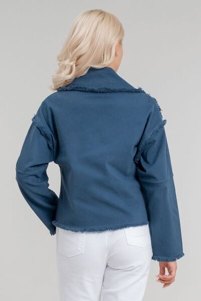 Kadın Power Likralı Pamuklu Kumaş Kol ve Önü Çıt Çıtlı Pis Dikişli Mont PETROL - M