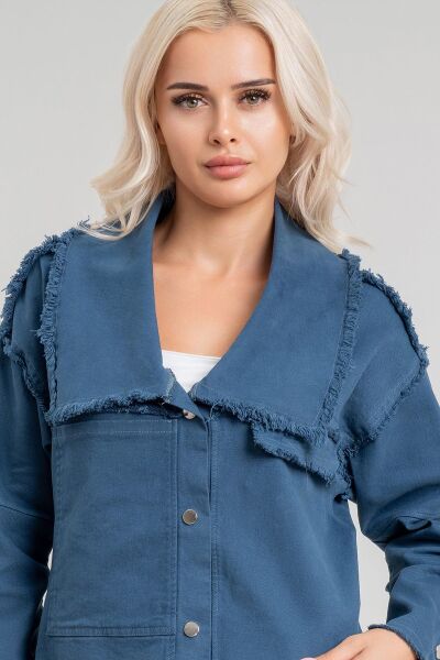 Kadın Power Likralı Pamuklu Kumaş Kol ve Önü Çıt Çıtlı Pis Dikişli Mont PETROL - M