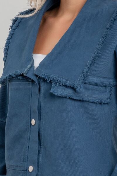 Kadın Power Likralı Pamuklu Kumaş Kol ve Önü Çıt Çıtlı Pis Dikişli Mont PETROL - M