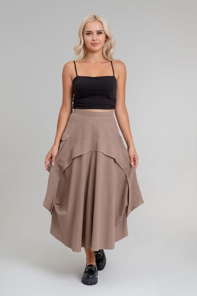 Kadın  Kargo Cepli Fermuarlı İnce Etek bej pamuklu - XL