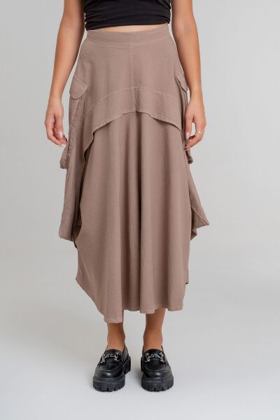 Kadın  Kargo Cepli Fermuarlı İnce Etek bej pamuklu - XL