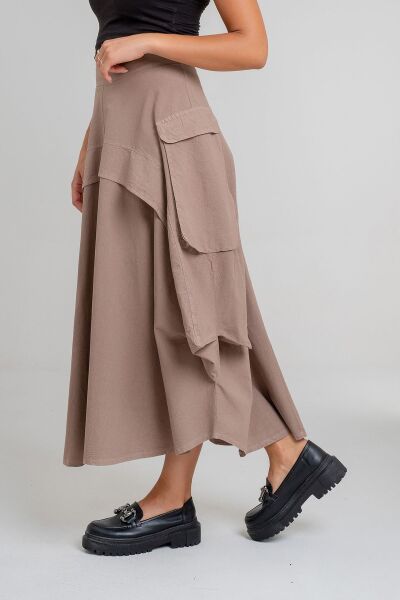 Kadın  Kargo Cepli Fermuarlı İnce Etek bej pamuklu - XL