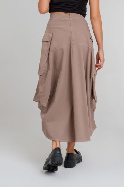 Kadın  Kargo Cepli Fermuarlı İnce Etek bej pamuklu - XL