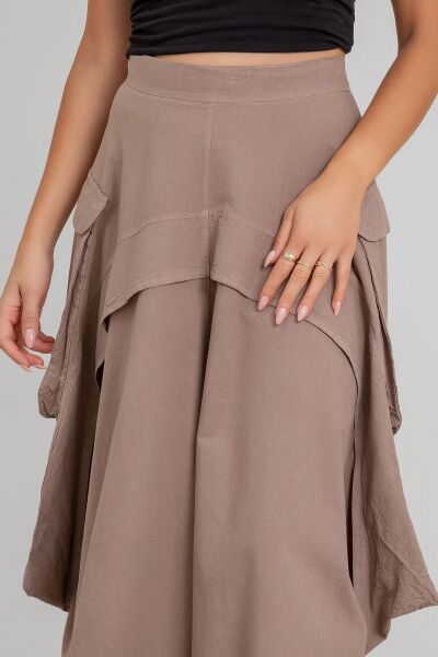 Kadın  Kargo Cepli Fermuarlı İnce Etek bej pamuklu - XL
