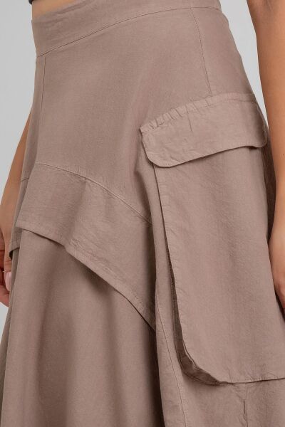 Kadın  Kargo Cepli Fermuarlı İnce Etek bej pamuklu - XL