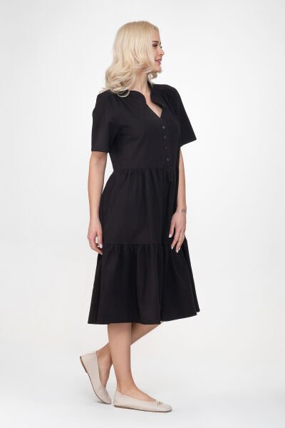 Bold & Young Kadın Cepli Kısa Kollu Yarım Pat Düğmeli Büzgülü Pamuklu Elbise XXL - Siyah