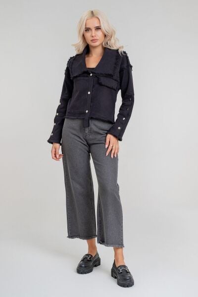 Kadın Power Likralı Pamuklu Kumaş Kol ve Önü Çıt Çıtlı Pis Dikişli Mont Siyah - 2XL