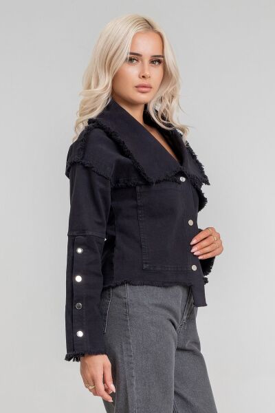 Kadın Power Likralı Pamuklu Kumaş Kol ve Önü Çıt Çıtlı Pis Dikişli Mont Siyah - 2XL