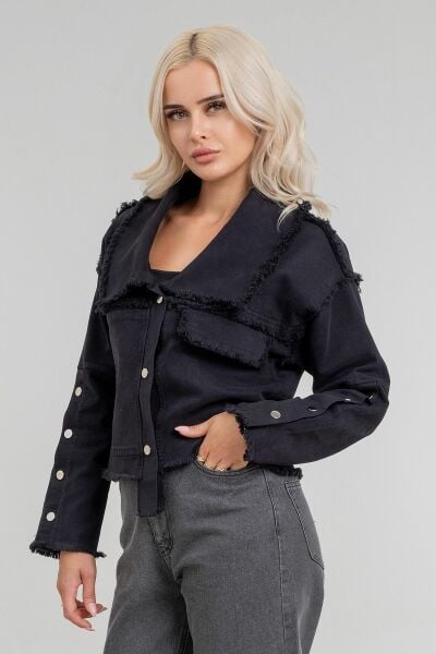Kadın Power Likralı Pamuklu Kumaş Kol ve Önü Çıt Çıtlı Pis Dikişli Mont Siyah - 2XL