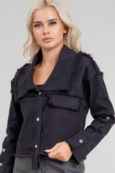 Kadın Power Likralı Pamuklu Kumaş Kol ve Önü Çıt Çıtlı Pis Dikişli Mont Siyah - 2XL