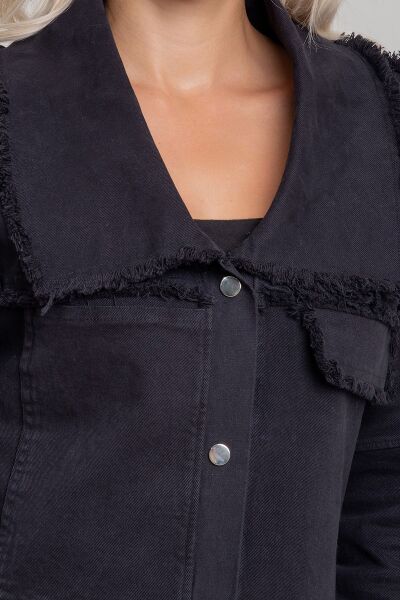 Kadın Power Likralı Pamuklu Kumaş Kol ve Önü Çıt Çıtlı Pis Dikişli Mont Siyah - 2XL