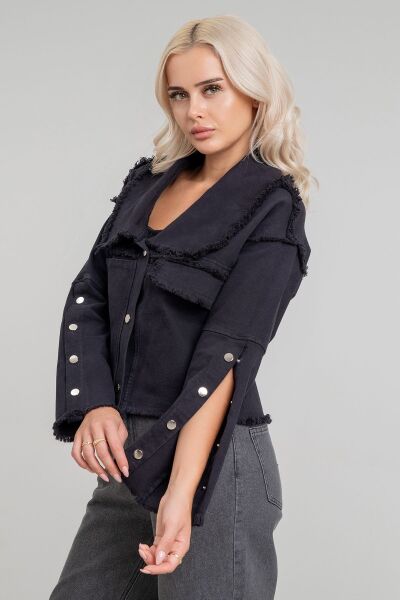 Kadın Power Likralı Pamuklu Kumaş Kol ve Önü Çıt Çıtlı Pis Dikişli Mont Siyah - 2XL